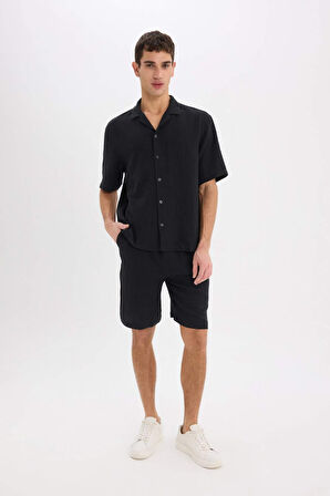 DeFacto %100 Pamuk Relax Fit Müslin Cepli Basic Düz Bermuda Şort C7589AX25SMBK81