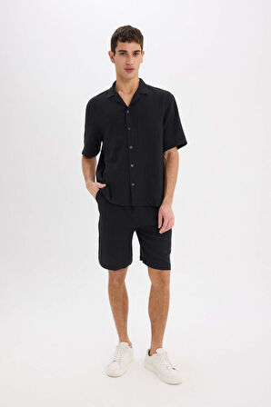 DeFacto %100 Pamuk Relax Fit Müslin Cepli Basic Düz Bermuda Şort C7589AX25SMBK81