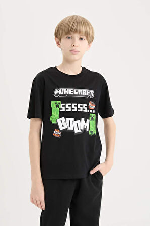 Erkek Çocuk Minecraft Bisiklet Yaka Kısa Kollu Tişört
