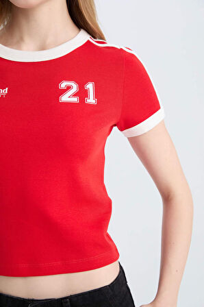 DeFacto Coool Fitted Baskılı Ribana Kısa Kollu Tişört E0332AX25SMRD59