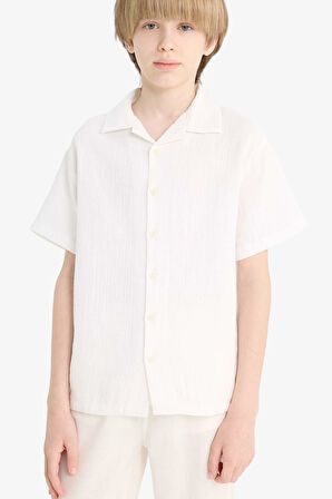 Erkek Çocuk Oversize Geniş Kalıp Polo Yaka Müslin Kısa Kollu Gömlek