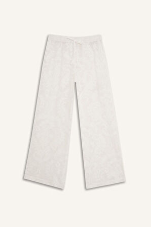  Dantelli Esnek Belli Beyaz Plaj Pantolonu-Fall in Love