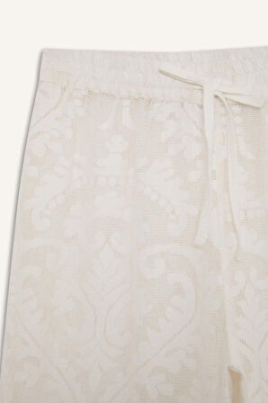  Dantelli Esnek Belli Beyaz Plaj Pantolonu-Fall in Love