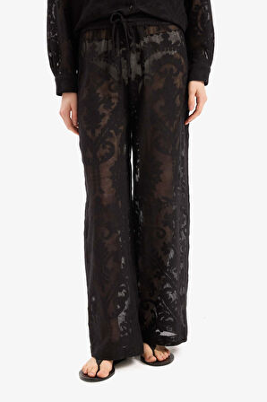  Dantelli Esnek Belli Beyaz Plaj Pantolonu-Fall in Love
