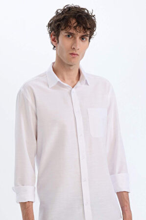 DeFacto Modern Fit Polo Yaka Basic Düz Uzun Kollu Beyaz Gömlek E5045AX25SMWT34
