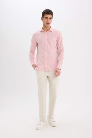 DeFacto Modern Fit Polo Yaka Basic Düz Uzun Kollu Gömlek E5045AX25SMRD92