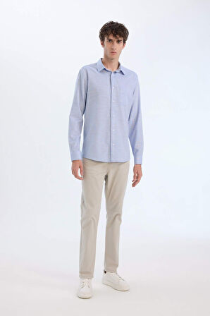 DeFacto Modern Fit Polo Yaka Basic Düz Uzun Kollu Gömlek E5045AX25SMIN100