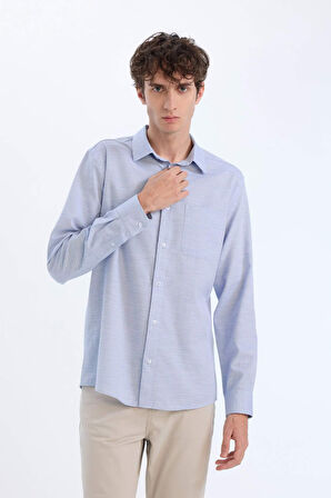DeFacto Modern Fit Polo Yaka Basic Düz Uzun Kollu Gömlek E5045AX25SMIN100