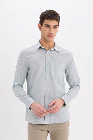 Modern Fit Polo Yaka Basic Düz Uzun Kollu Gömlek