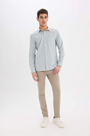 Modern Fit Polo Yaka Basic Düz Uzun Kollu Gömlek