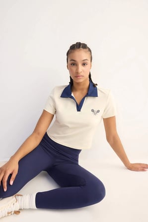 Defacto D7136 Ekru DeFactoFit Standart Fit Baskılı Sporcu Kısa Kollu Polo Tişört