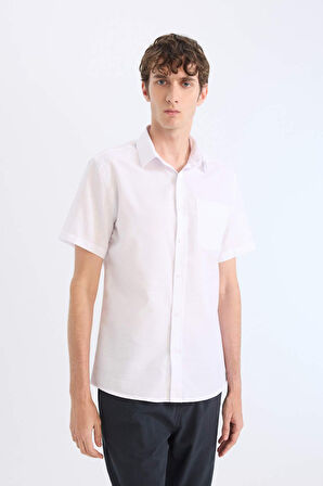 Modern Fit Polo Yaka Basic Düz Kısa Kollu Gömlek
