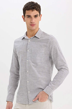DeFacto Modern Fit Polo Yaka Çizgili Uzun Kollu Gömlek E5046AX25SMBK81