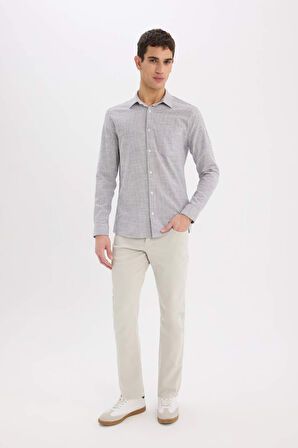 DeFacto Modern Fit Polo Yaka Çizgili Uzun Kollu Gömlek E5046AX25SMBK81