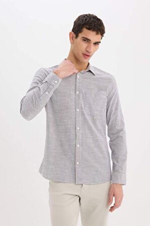 DeFacto Modern Fit Polo Yaka Çizgili Uzun Kollu Gömlek E5046AX25SMBK81