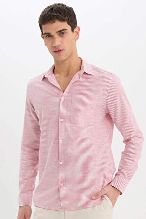 DeFacto Modern Fit Polo Yaka Çizgili Uzun Kollu Gömlek E5046AX25SMRD92