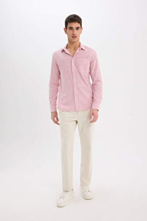 DeFacto Modern Fit Polo Yaka Çizgili Uzun Kollu Gömlek E5046AX25SMRD92