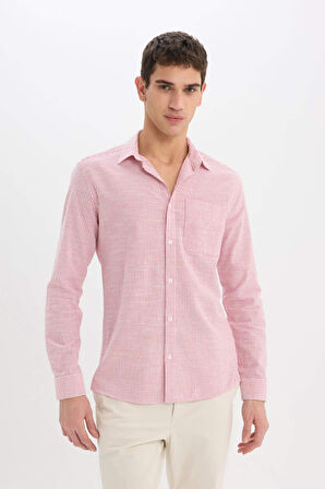 DeFacto Modern Fit Polo Yaka Çizgili Uzun Kollu Gömlek E5046AX25SMRD92