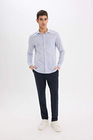 DeFacto Modern Fit Polo Yaka Çizgili Uzun Kollu Gömlek E5046AX25SMBE281