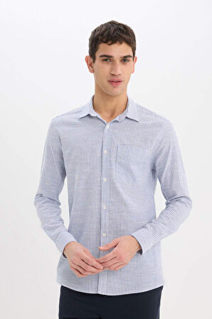 DeFacto Modern Fit Polo Yaka Çizgili Uzun Kollu Gömlek E5046AX25SMBE281