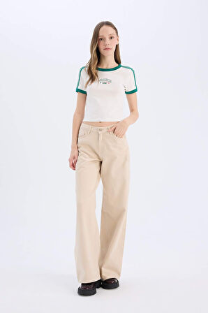 DeFacto Coool Fitted Baskılı Ribana Kısa Kollu Tişört E0333AX25SMWT32