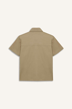 Erkek Çocuk Oversize Geniş Kalıp Polo Yaka Paraşüt Kısa Kollu Gömlek