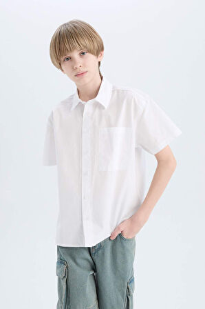 DeFacto Erkek Çocuk Oversize Geniş Kalıp Polo Yaka Paraşüt Kısa Kollu Gömlek E1588A825HSWT34