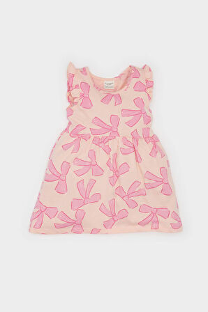 Kız Bebek Desenli Kısa Kollu Elbise