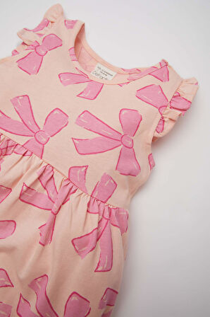 Kız Bebek Desenli Kısa Kollu Elbise