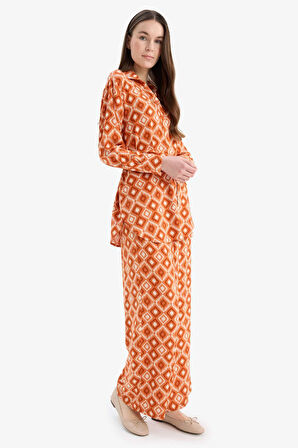 Wide Leg Geniş Bol Paça Desenli Viskon Pantolon 