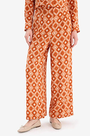 Wide Leg Geniş Bol Paça Desenli Viskon Pantolon 