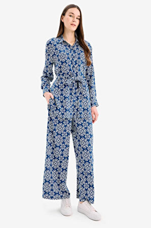 Wide Leg Geniş Bol Paça Desenli Viskon Pantolon 