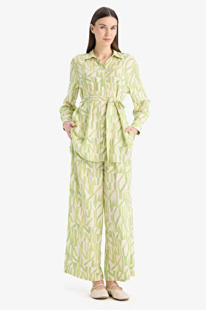 Wide Leg Geniş Bol Paça Desenli Viskon Pantolon 