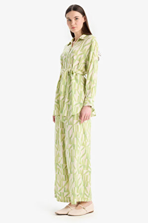 Wide Leg Geniş Bol Paça Desenli Viskon Pantolon 