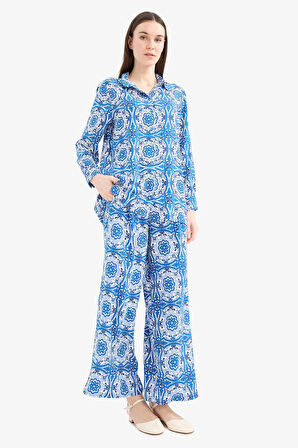 Wide Leg Geniş Bol Paça Desenli Viskon Pantolon 
