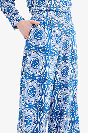 Wide Leg Geniş Bol Paça Desenli Viskon Pantolon 