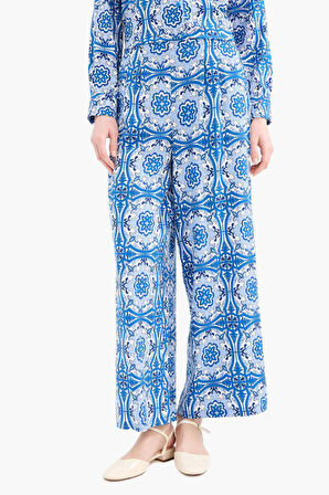 Wide Leg Geniş Bol Paça Desenli Viskon Pantolon 