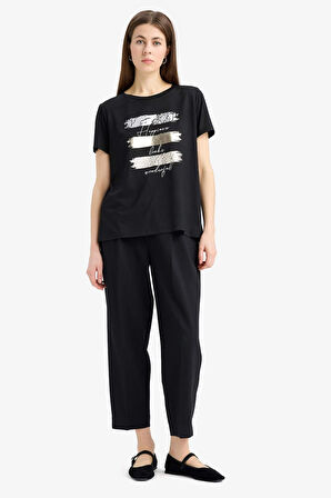 DeFacto Relax Fit Bisiklet Yaka Baskılı Kısa Kollu Tişört E5063AX25SPBK81