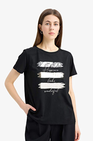 DeFacto Relax Fit Bisiklet Yaka Baskılı Kısa Kollu Tişört E5063AX25SPBK81