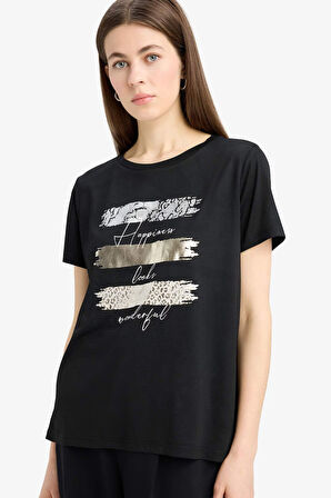 DeFacto Relax Fit Bisiklet Yaka Baskılı Kısa Kollu Tişört E5063AX25SPBK81