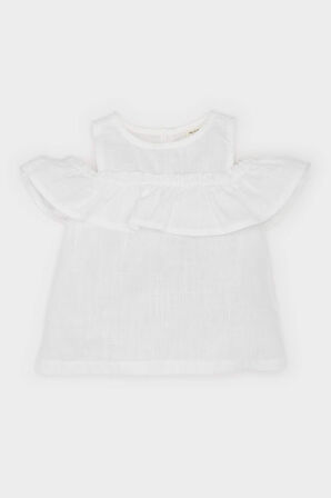 DeFacto Kız Bebek Bisiklet Yaka Flamlı Poplin Kısa Kollu Bluz E2849A525SMWT32