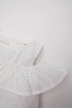 DeFacto Kız Bebek Bisiklet Yaka Flamlı Poplin Kısa Kollu Bluz E2849A525SMWT32