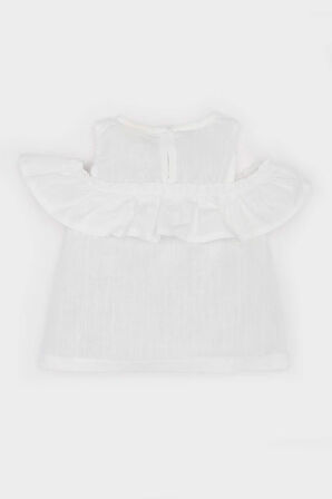 DeFacto Kız Bebek Bisiklet Yaka Flamlı Poplin Kısa Kollu Bluz E2849A525SMWT32