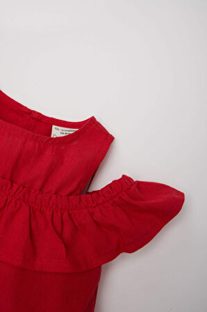 DeFacto Kız Bebek Bisiklet Yaka Flamlı Poplin Kısa Kollu Bluz E2849A525SMRD54