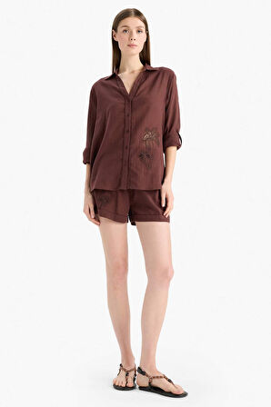 Regular Fit Müslin Plaj Gömleği-Fall in Love 