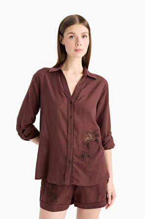 Regular Fit Müslin Plaj Gömleği-Fall in Love 