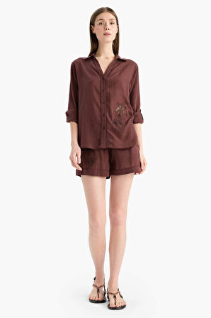 Regular Fit Müslin Plaj Şortu-Fall in Love