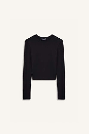 DeFacto 	Fitted Vücuda Oturan Bisiklet Yaka Basic Düz Uzun Kollu Tişört D0199AX25SPBK81