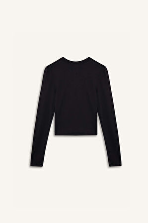 DeFacto 	Fitted Vücuda Oturan Bisiklet Yaka Basic Düz Uzun Kollu Tişört D0199AX25SPBK81