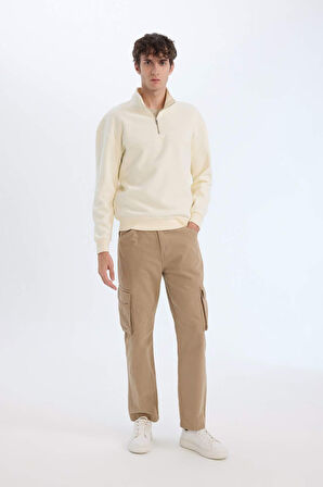 DeFacto Relax Fit Dik Yaka Fermuarlı Basic Düz Kalın Sweatshirt E5334AX24WNER100